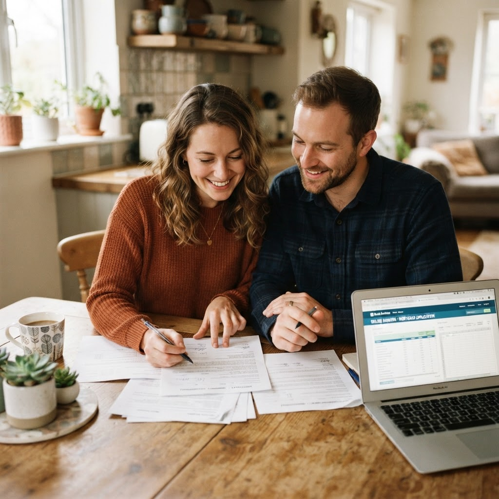 Couple reviewing their first mortgage documents